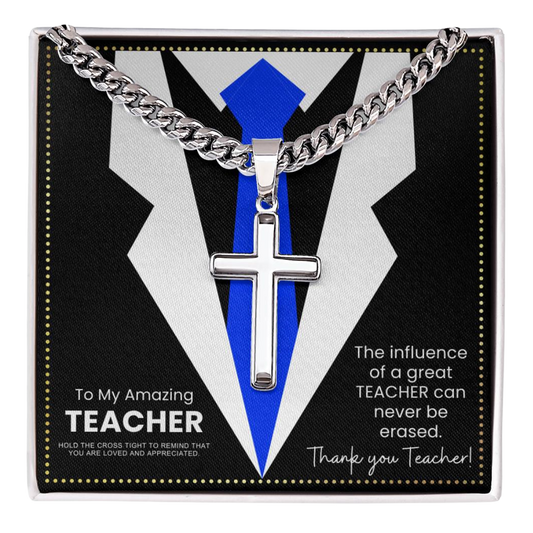 JGF Jewelry Gifts for Family Teacher First Day Of School Men's Sterling Silver Cross Necklace