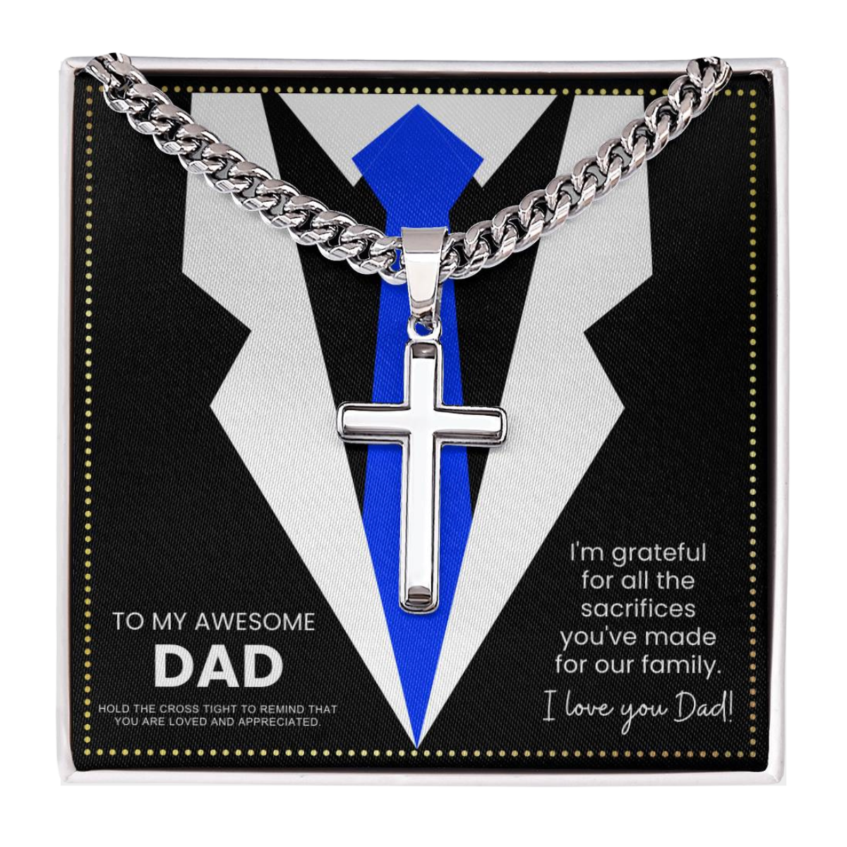 JGF Jewelry Gifts for Family I Love My Dad Silver Cross Necklace For Men