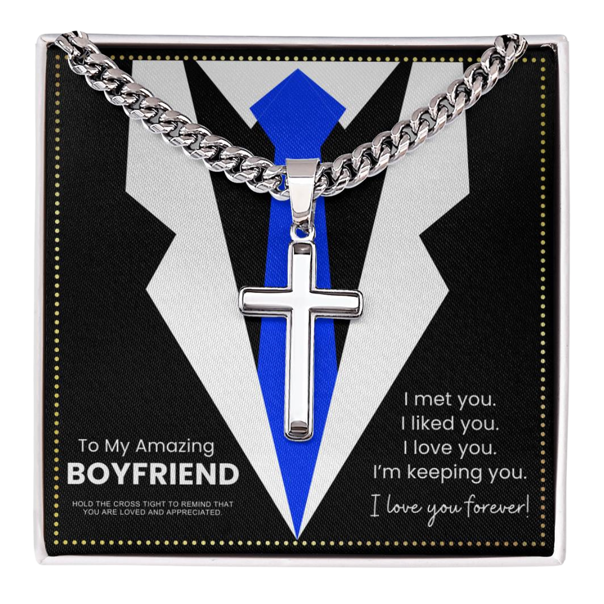 JGF Jewelry Gifts for Family Cuban Chain Cross Necklace For My Boyfriend