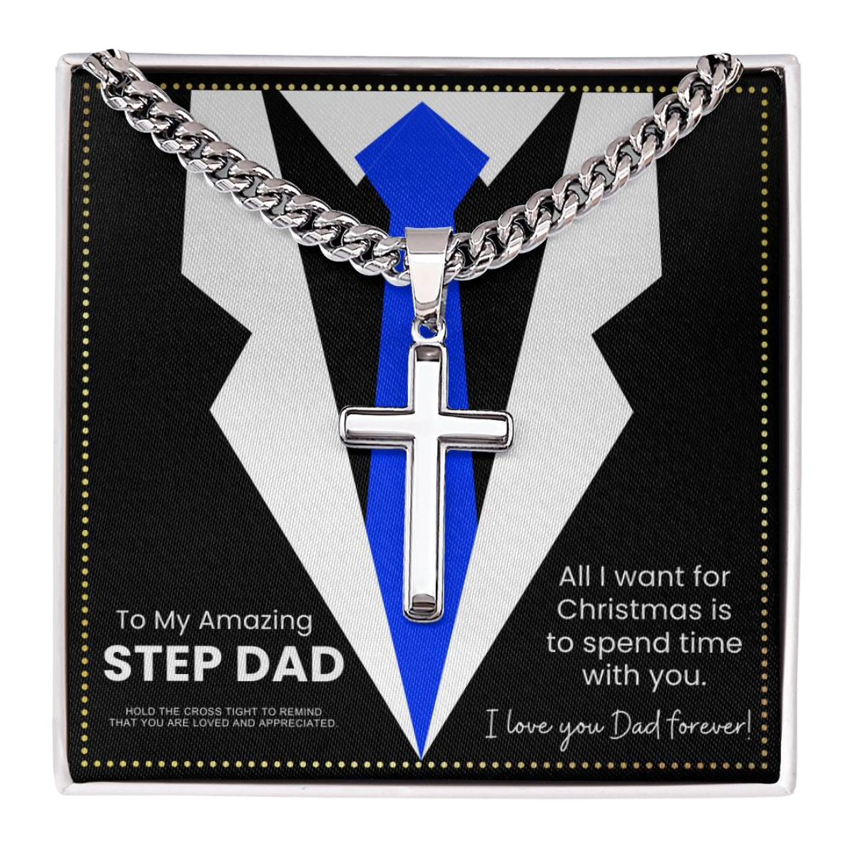 JGF Jewelry Gifts for Family Silver Necklace Cross Pendant For Step Dad