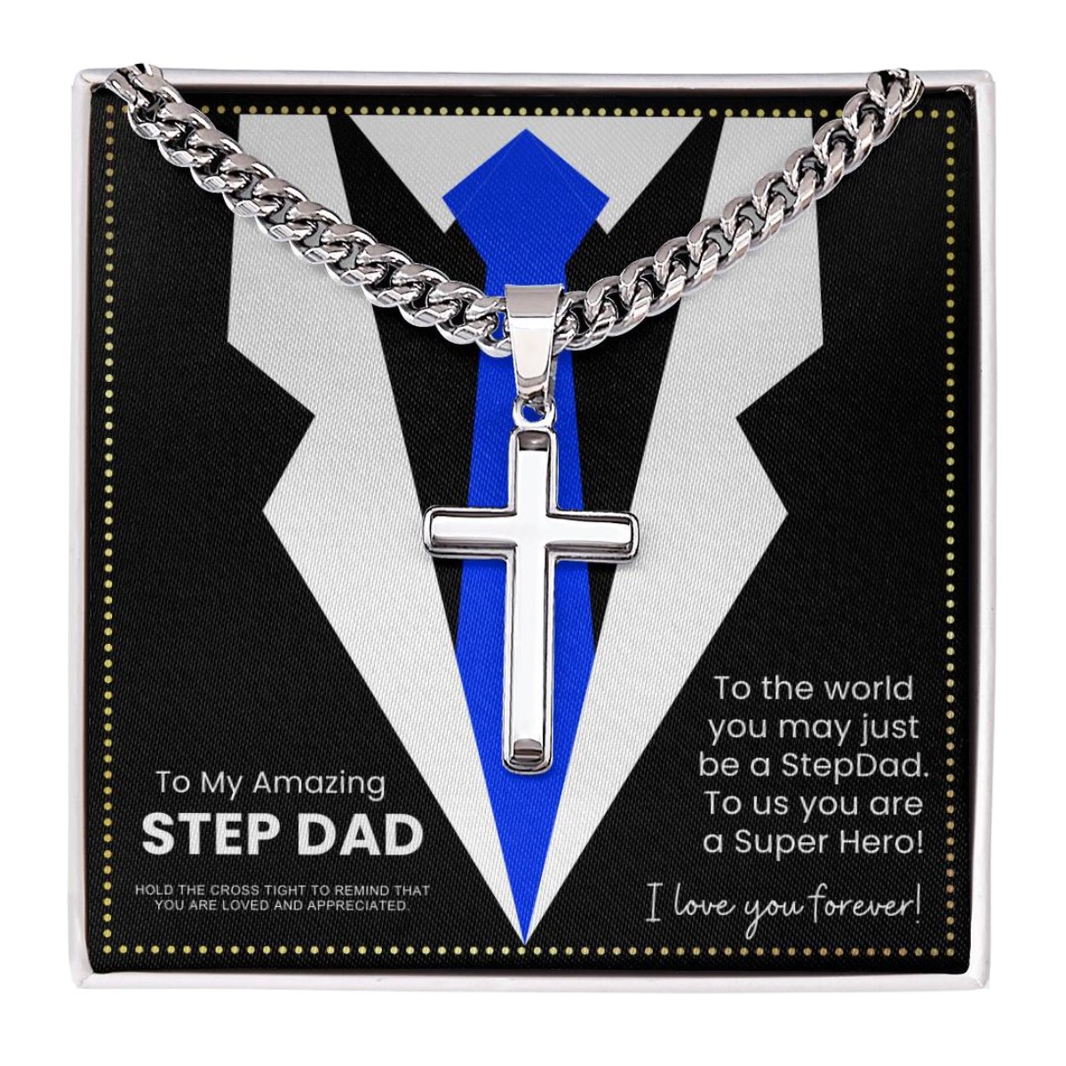 JGF Jewelry Gifts for Family To My Step Up Dad Cross Necklace From Daughter And Son