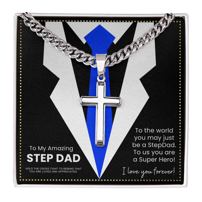 JGF Jewelry Gifts for Family To My Step Up Dad Cross Necklace From Daughter And Son