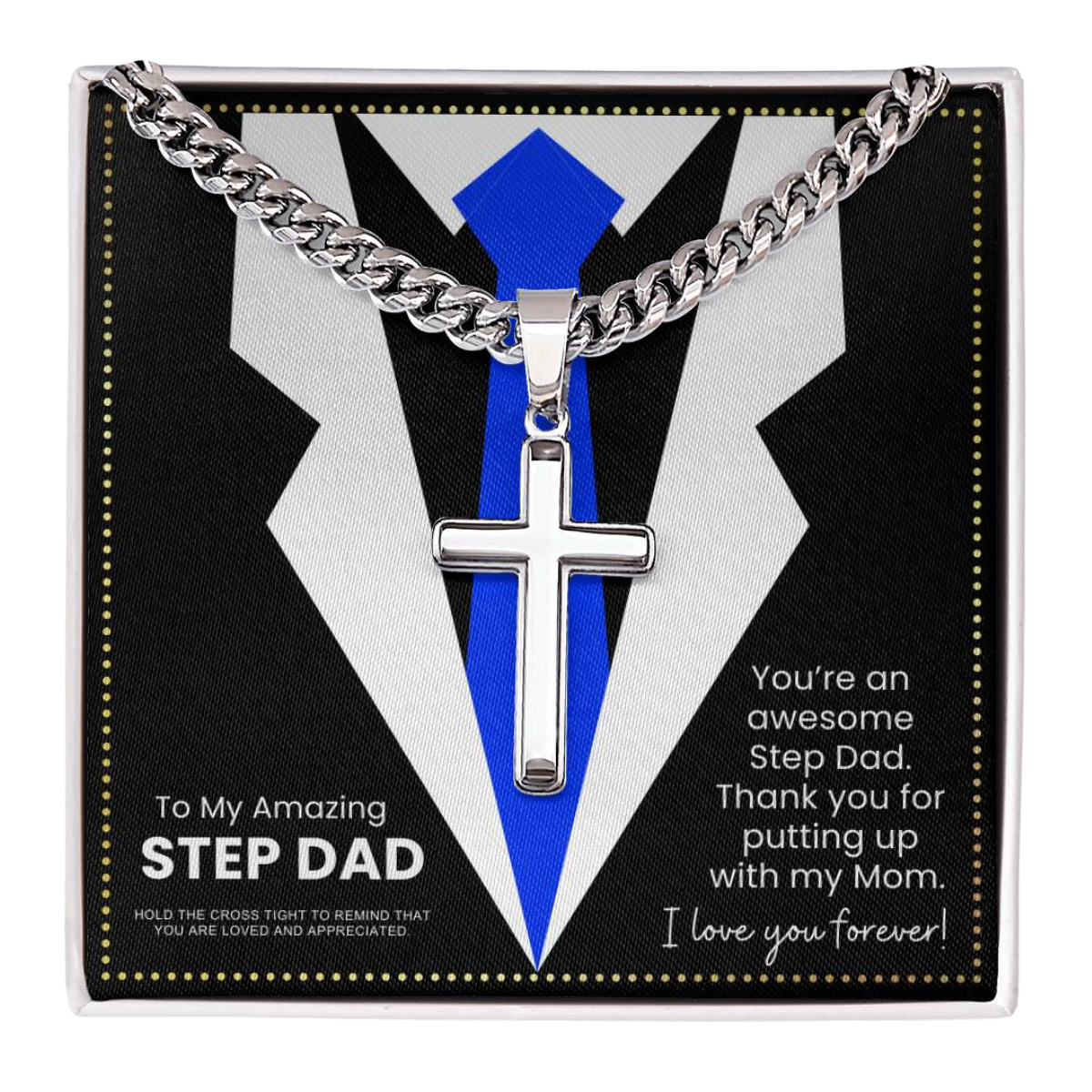 JGF Jewelry Gifts for Family Stainless Steel Gold Cross Necklace For Men Stepfather Step Dad