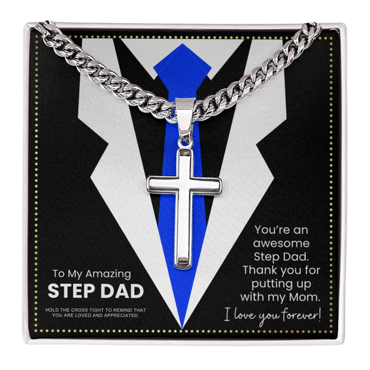 JGF Jewelry Gifts for Family Stainless Steel Gold Cross Necklace For Men Stepfather Step Dad