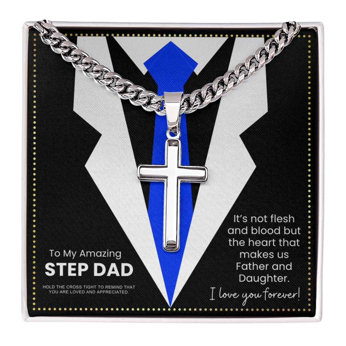 JGF Jewelry Gifts for Family Sterling Silver Cross Necklace For Step Dad Gifts from Son and Daughter