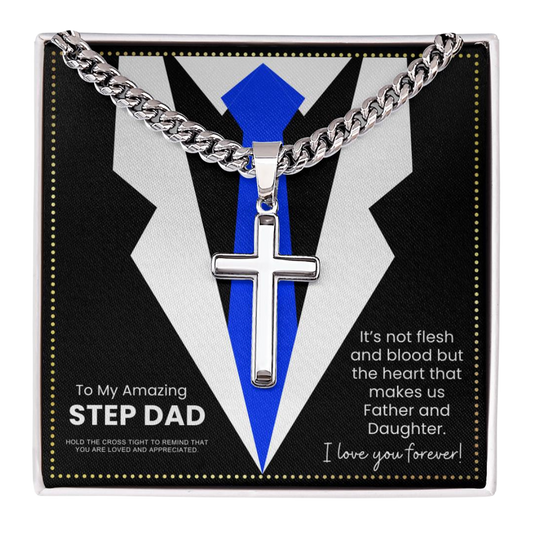 JGF Jewelry Gifts for Family Sterling Silver Cross Necklace For Step Dad Gifts from Son and Daughter