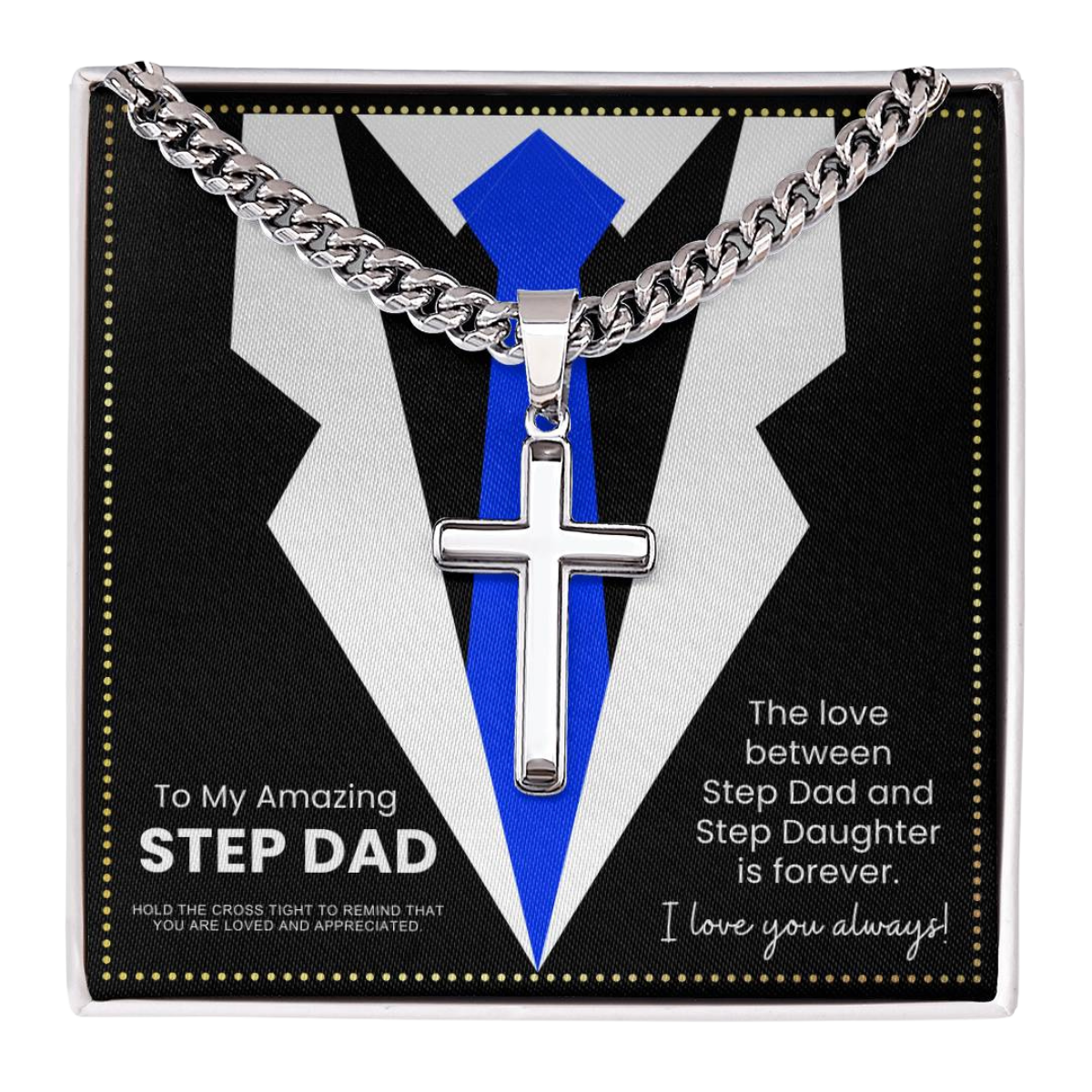 JGF Jewelry Gifts for Family  To My Step Bonus Dad Cross Necklace Gifts Stainless Steel Necklace For Men