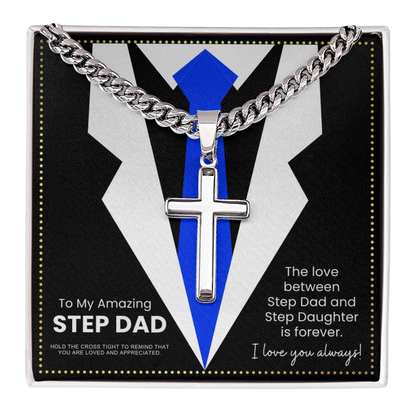 JGF Jewelry Gifts for Family  To My Step Bonus Dad Cross Necklace Gifts Stainless Steel Necklace For Men