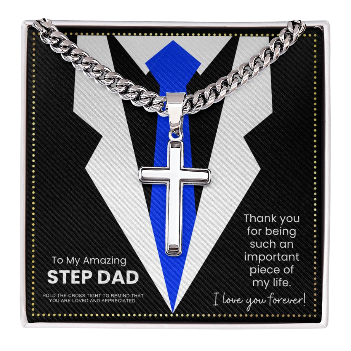 JGF Jewelry Gifts for Family To My Bonus Dad Cross Necklace for Step Dad StepDad