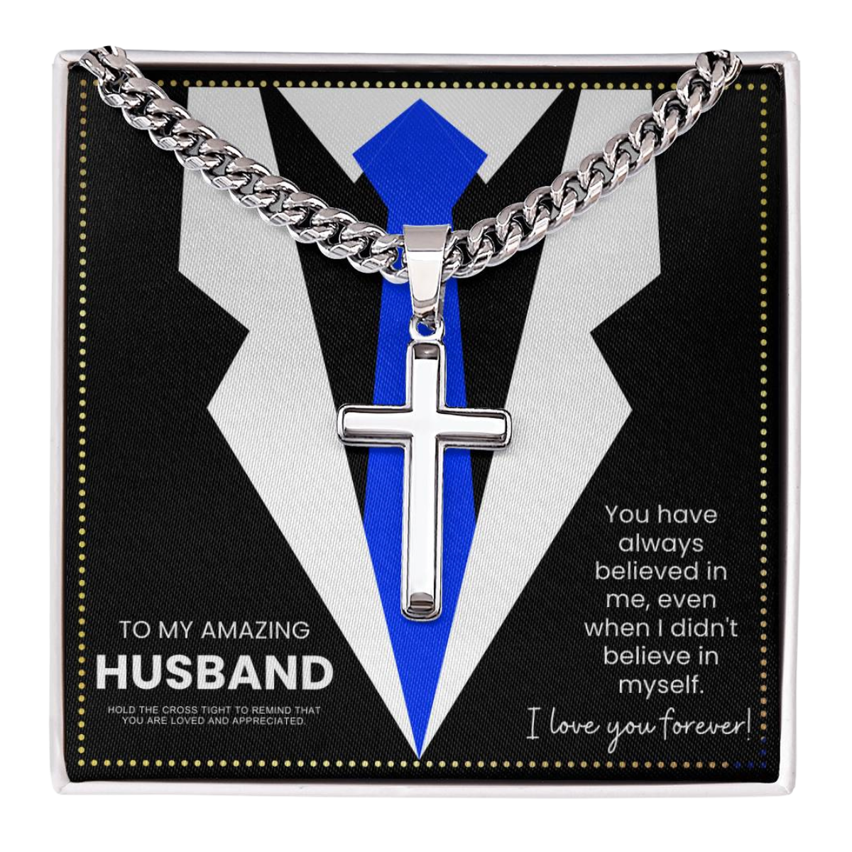 JGF Jewelry Gifts for Family Husband Birthday Card Religious Crucifix Necklace Men