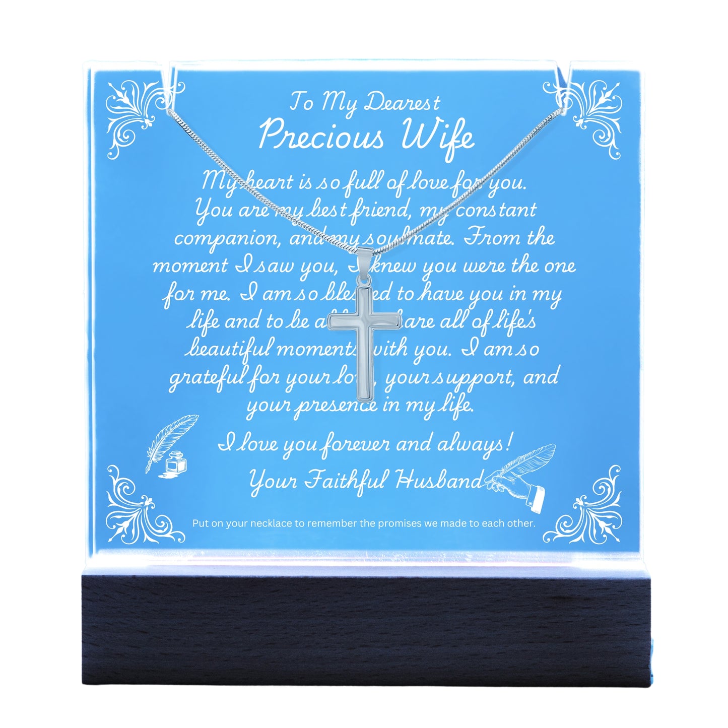 JGF Jewelry Gifts For Family To My Precious Wife Cross Silver Necklace on Acrylic Plaque Gifts For Women