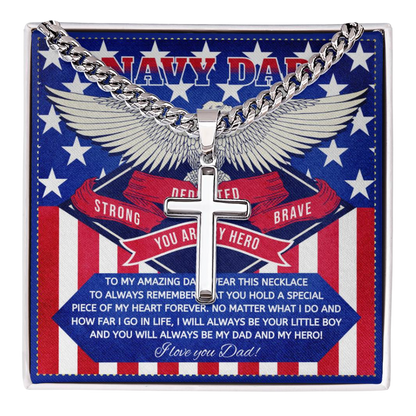 JGF Jewelry Gifts for Family US Navy Marine Dad Cross Necklace For Men from Son and Daughter