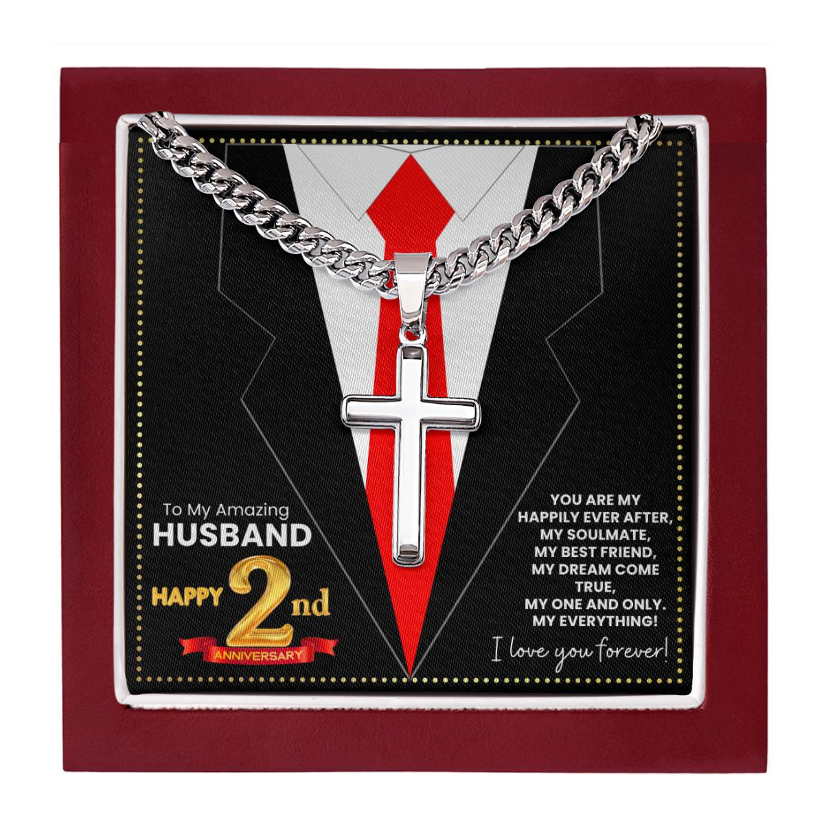 JGF Jewelry Gifts for Family Happy 2nd Anniversary For Husband Cross Necklace For Men