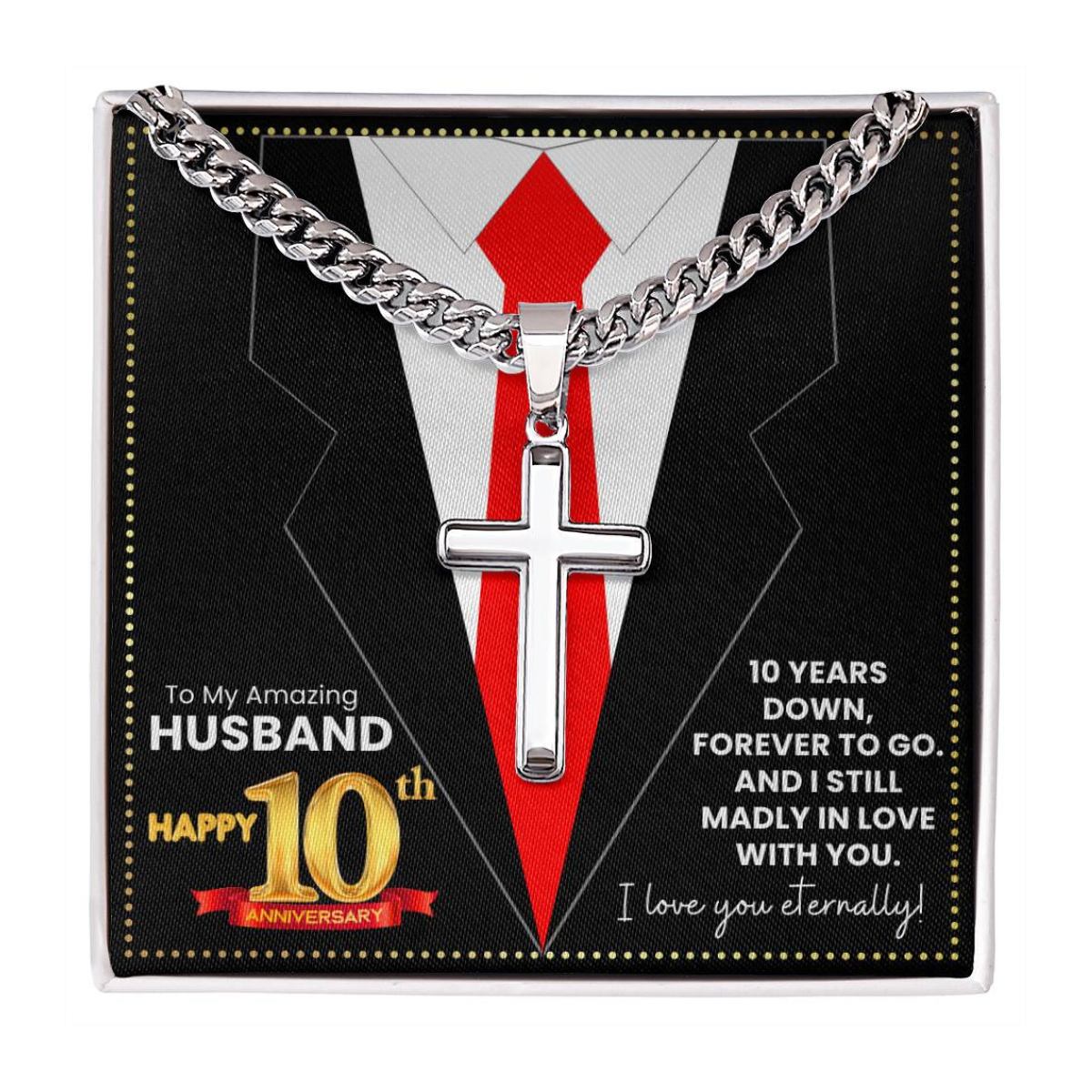 JGF Jewelry Gifts for Family Happy 10th Anniversary For Husband Cross Necklace For Men