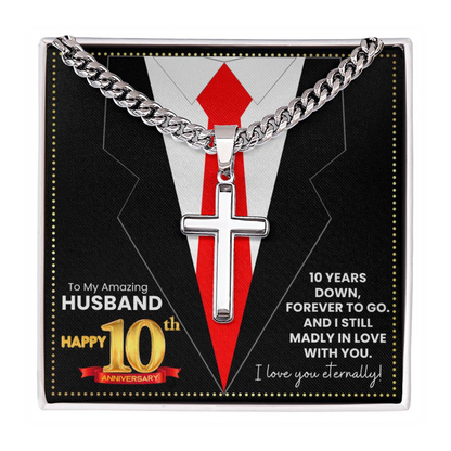 JGF Jewelry Gifts for Family Happy 10th Anniversary For Husband Cross Necklace For Men