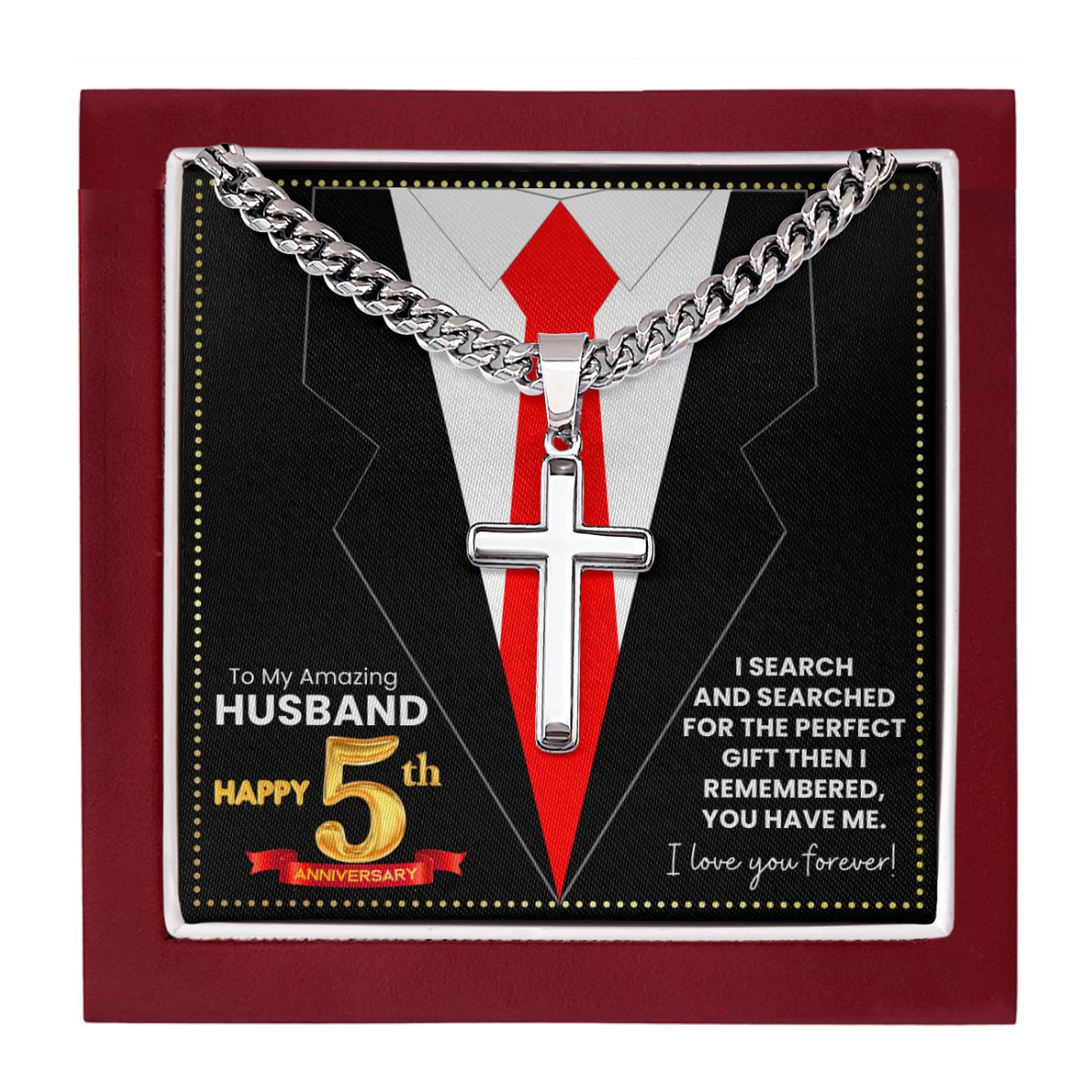 JGF Jewelry Gifts for Family Happy 5th Anniversary For Husband Cross Necklace For Men