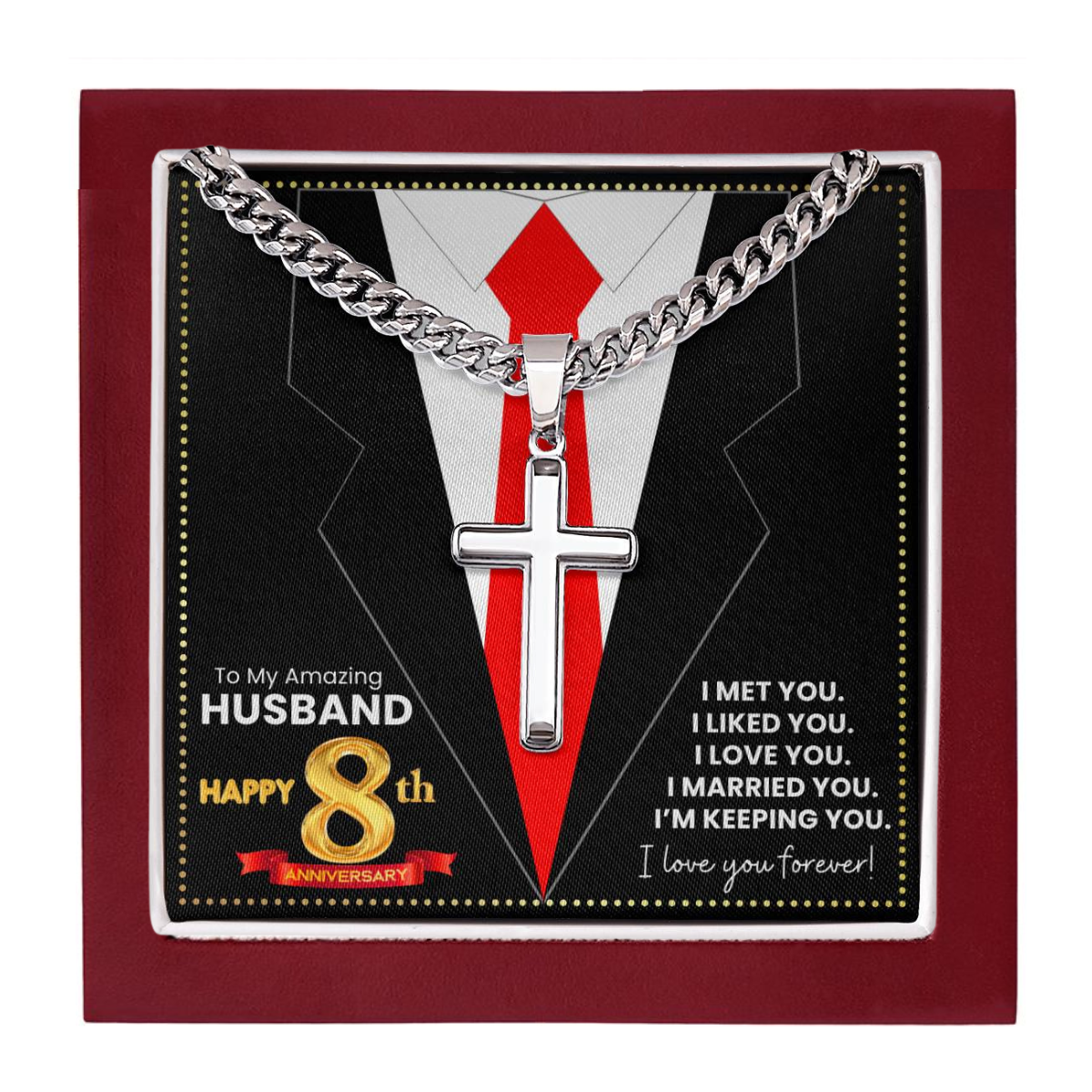 JGF Jewelry Gifts for Family Happy 8th Anniversary For Husband Cross Necklace For Men