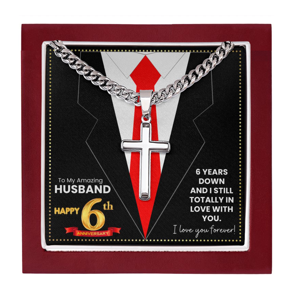 JGF Jewelry Gifts for Family Happy 6th Anniversary For Husband Cross Necklace For Men