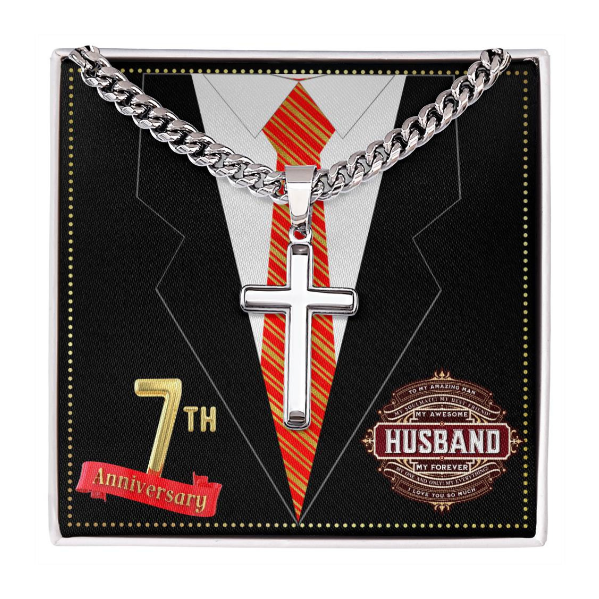 JGF Jewelry Gifts for Family 7 Year 7th Wedding Anniversary for Him Husband Cross Necklace for Men