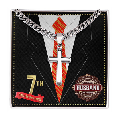 JGF Jewelry Gifts for Family 7 Year 7th Wedding Anniversary for Him Husband Cross Necklace for Men