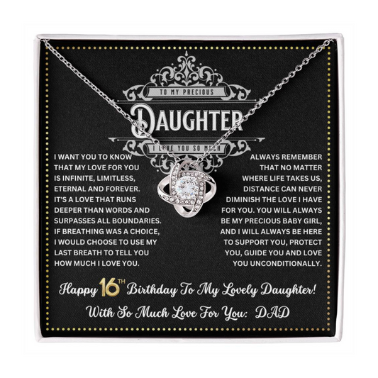 JGF Jewelry Gifts for Family Happy 16th Birthday Card Daughter Love Knot Necklace