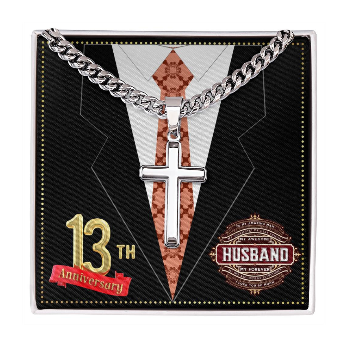 JGF Jewelry Gifts for Family 13 Year 13th Wedding Anniversary for Him Husband Cross Necklace for Men