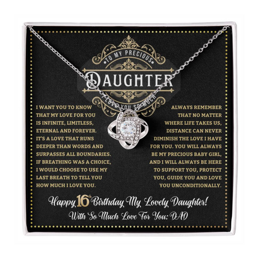 JGF Jewelry Gifts for Family Sweet 16 Necklace Jewelry Daughter Love Knot Necklace From Dad