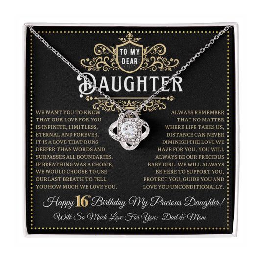 JGF Jewelry Gifts for Family Birthday Card For 16 Year Old Daughter Love Knot Necklace from Mom and Dad