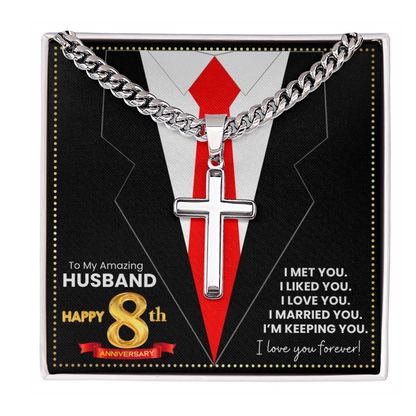 JGF Jewelry Gifts for Family Happy 8th Anniversary For Husband Cross Necklace For Men