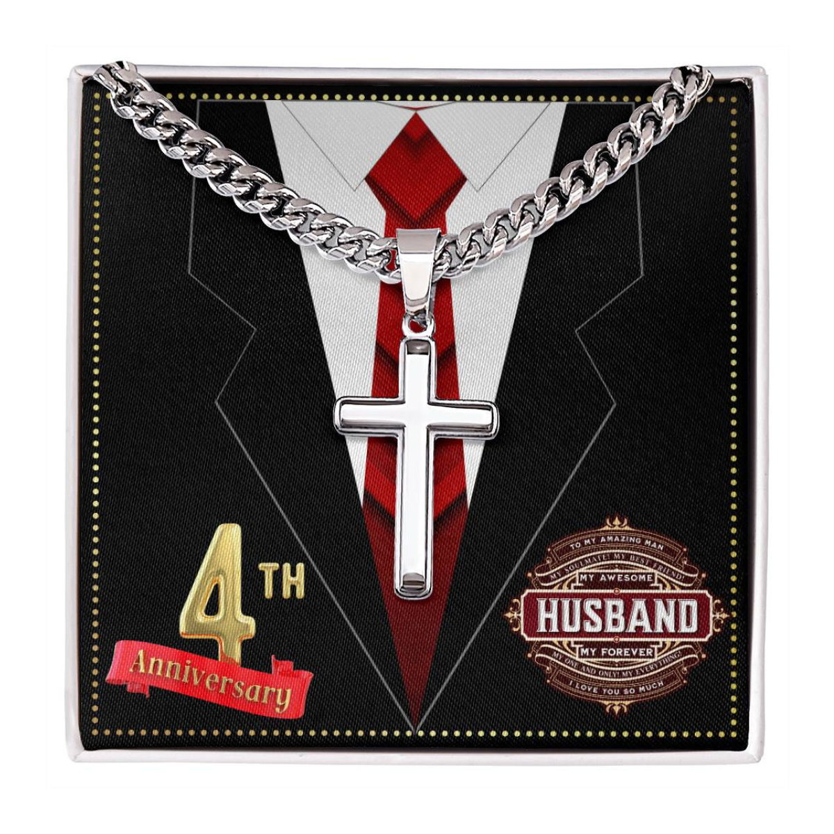 JGF Jewelry Gifts for Family 4 Year 4th Wedding Anniversary for Him Husband Cross Necklace for Men