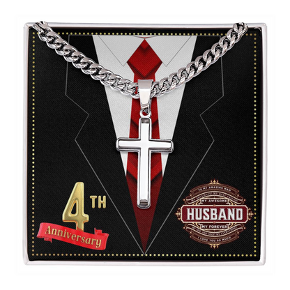 JGF Jewelry Gifts for Family 4 Year 4th Wedding Anniversary for Him Husband Cross Necklace for Men