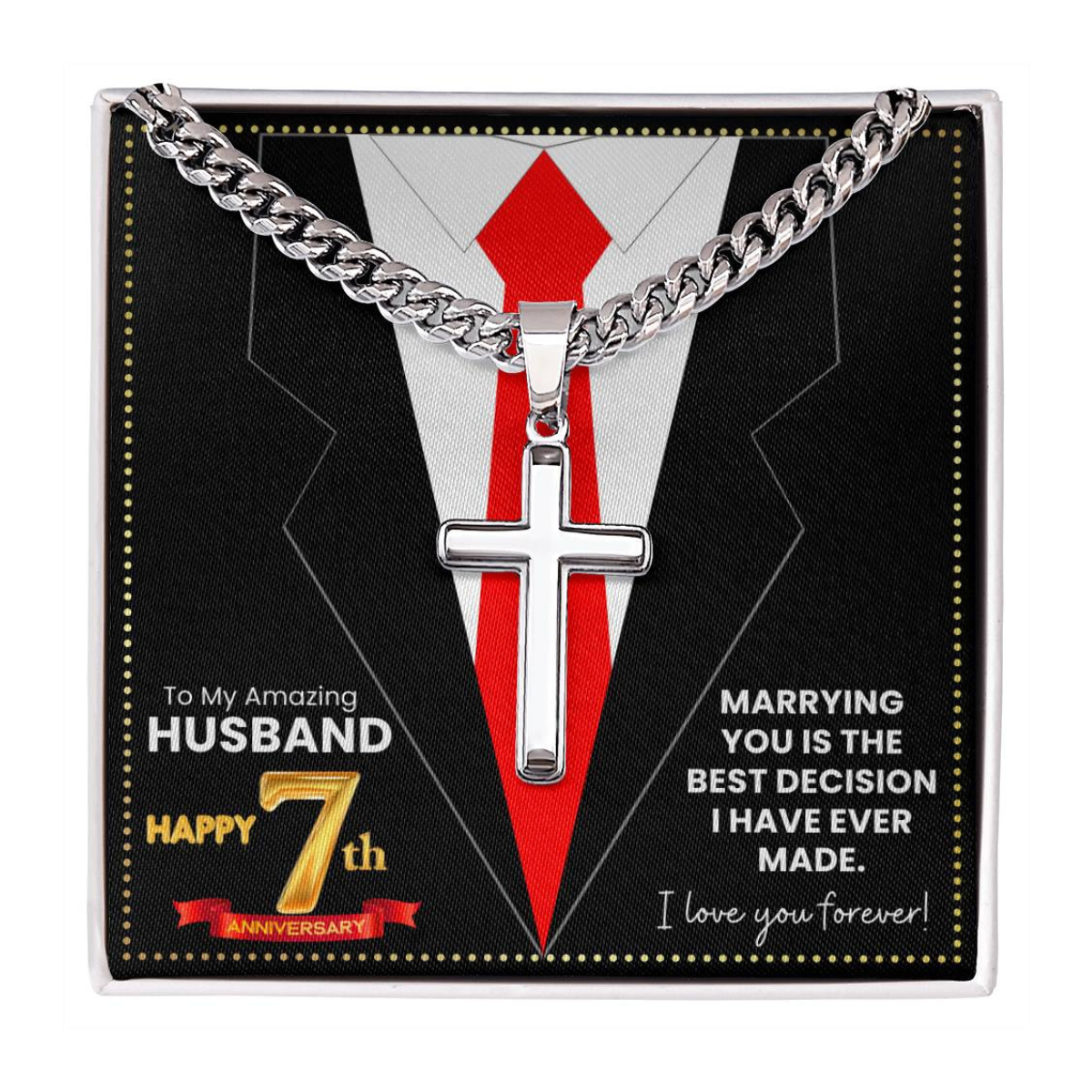 JGF Jewelry Gifts for Family Happy 7th Anniversary For Husband Cross Necklace For Men