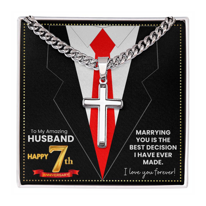 JGF Jewelry Gifts for Family Happy 7th Anniversary For Husband Cross Necklace For Men