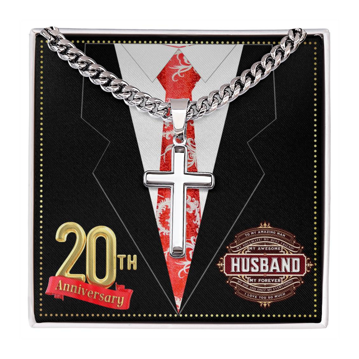 JGF Jewelry Gifts for Family 20 Year 20th Wedding Anniversary for Him Husband Cross Necklace for Men