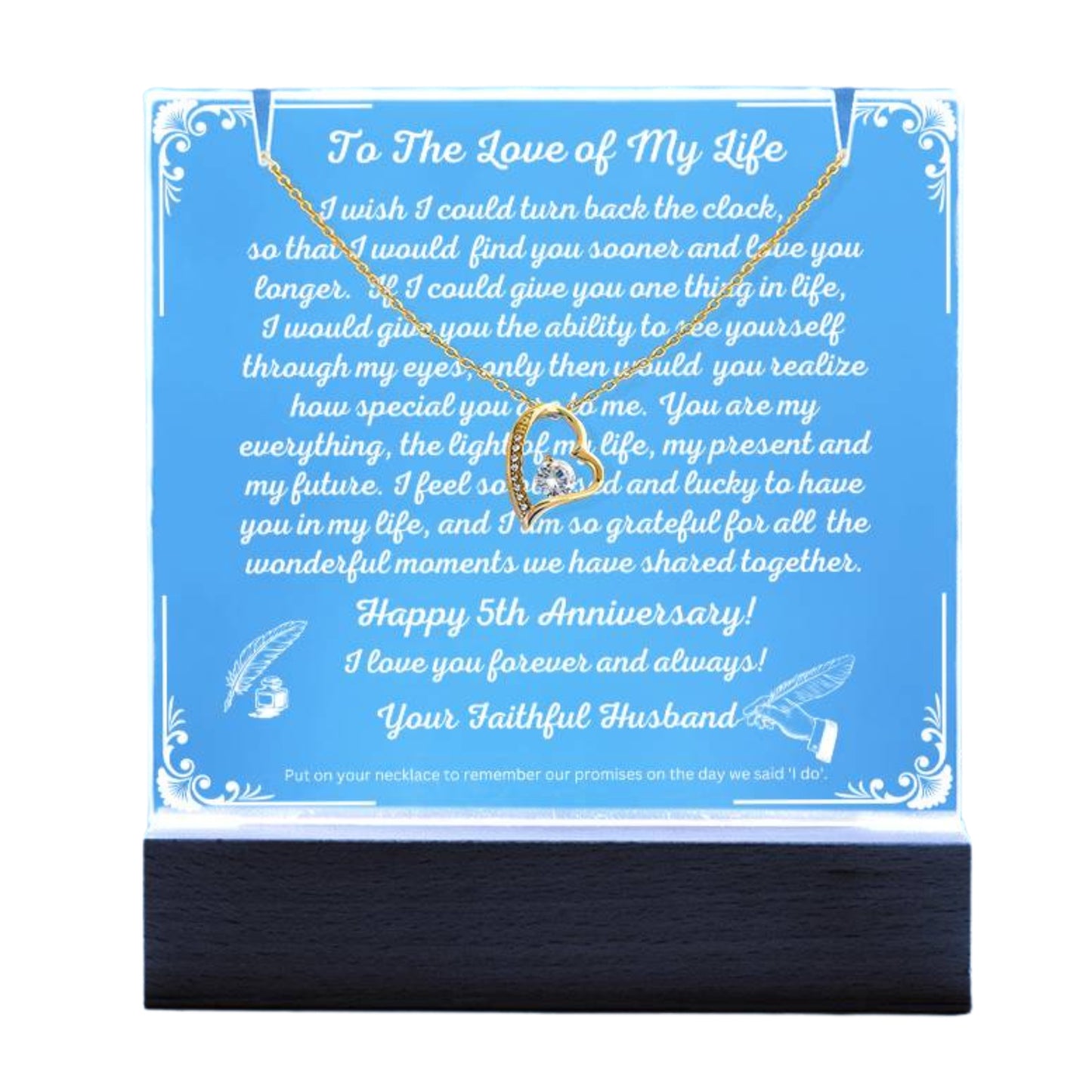 JGF Jewelry Gifts For Family To The Love of My Life Anniversary Heart Necklace on Acrylic Plaque