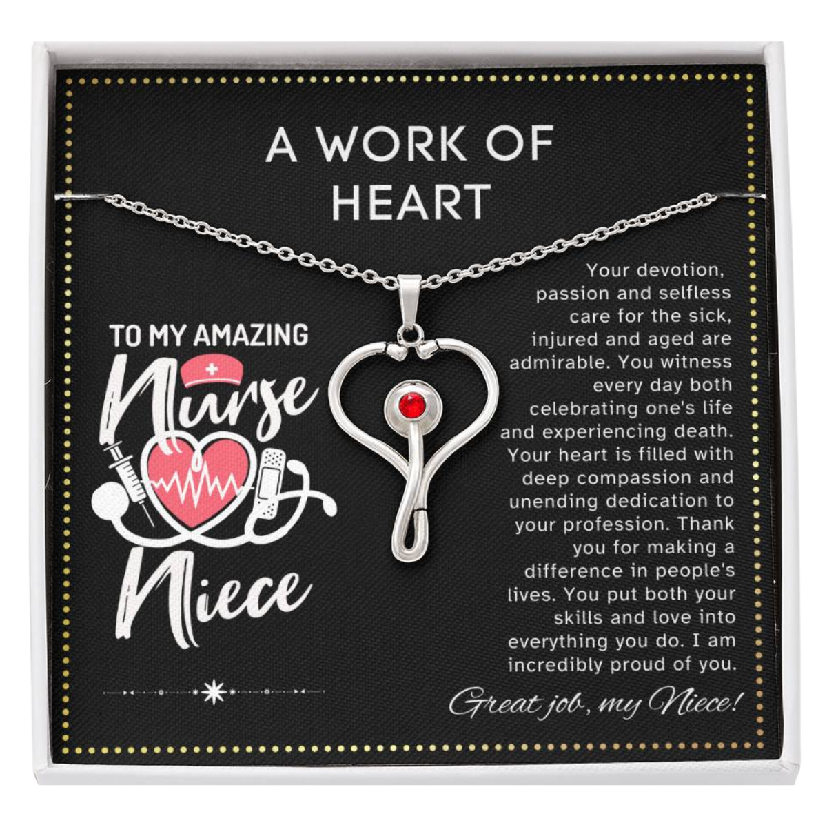 JGF Jewelry Gifts For Family Stethoscope Nurse Gift For Women I Love My Niece Necklace