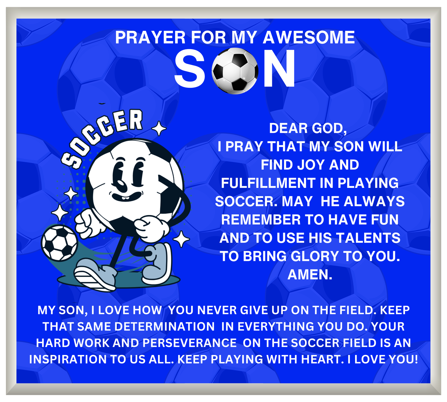 JGF Jewelry Gifts For Family Acrylic Sign Plaque Decor Soccer Prayer For My Son with Silver Cross Necklace For Kids Boys