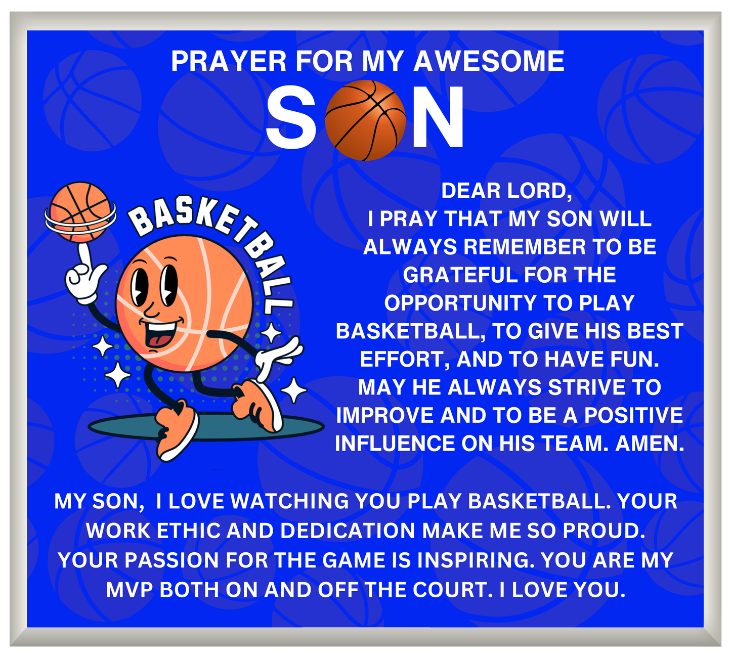 JGF Jewelry Gifts For Family Acrylic Sign Plaque Decor Basketball Prayer For My Son with Silver Cross Necklace For Kids Boys