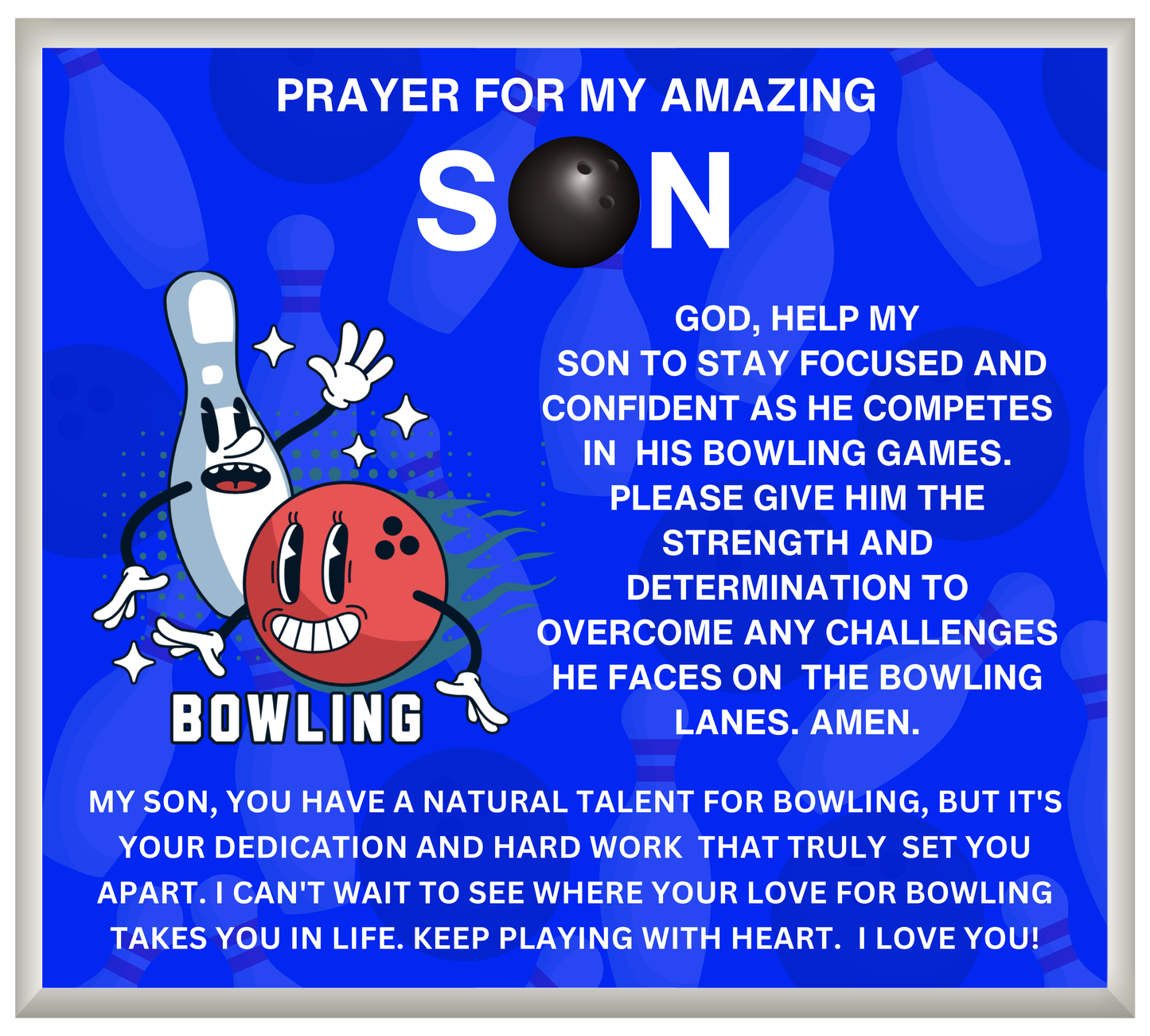 JGF Jewelry Gifts For Family Acrylic Sign Plaque Decor Bowling Prayer For My Son with Silver Cross Necklace For Kids Boys