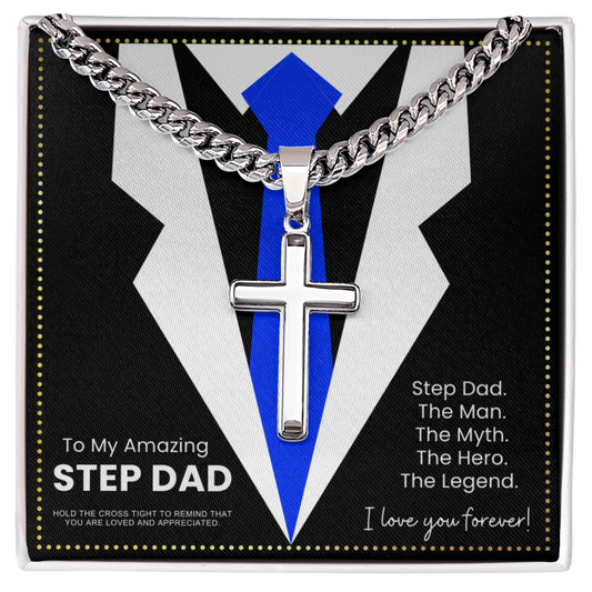 JGF Jewelry Gifts for Family To My Bonus Dad Cross Necklace Gifts From Kids Celtic For Men