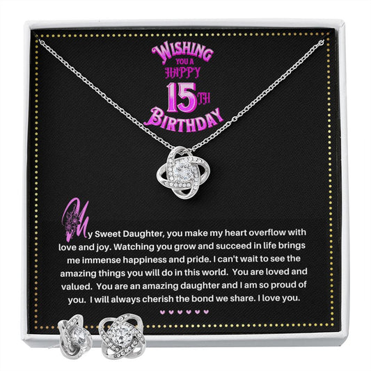 JGF Jewelry Gifts for Family |  Happy 15th Birthday Gifts For Teen Girl|  To My Beautiful Daughter Love Knot Necklace From Mom