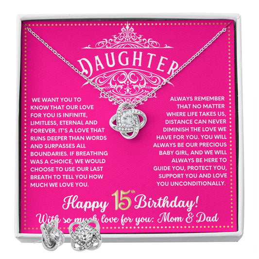 JGF Jewelry Gifts for Family 15 Year Old Happy 15th Birthday Card To My Daughter Necklace From Mom And Dad