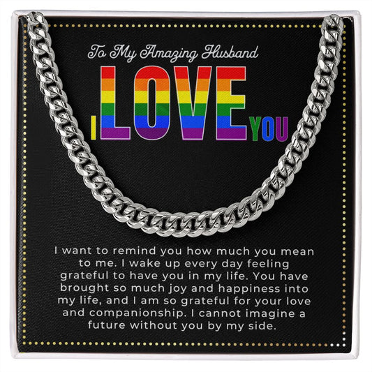 JGF Jewelry Gifts for Family | Sterling Silver Cuban Chain Necklace For LGBTQ Anniversary Cuban Chain Gifts For My Husband