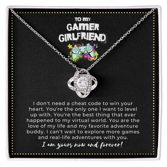 JGF Jewelry Gifts for Family | Love Knot Heart Pendant Necklace For Gamer Girlfriend| Happy Birthday Message Card