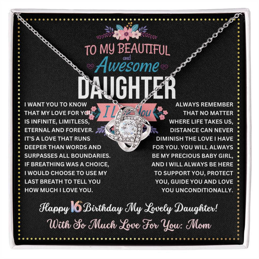 JGF Jewelry Gifts for Family 16th Birthday Card For Daughter From Mom Love Knot Necklaces For Women