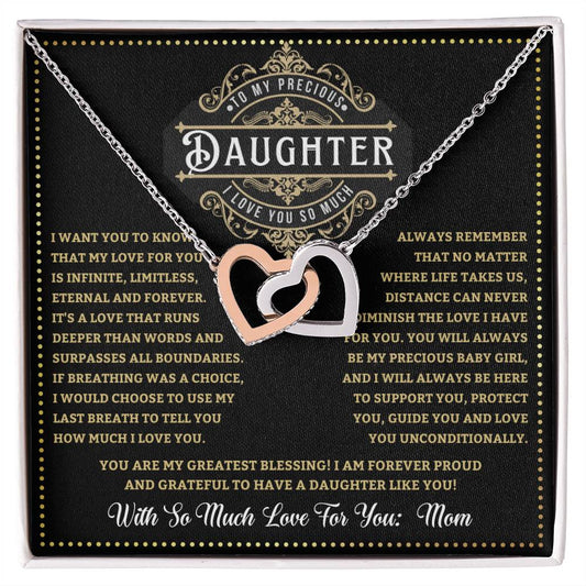 JGF Jewelry Gifts for Family Double Hearts Linked Necklace For Daughter From Mom