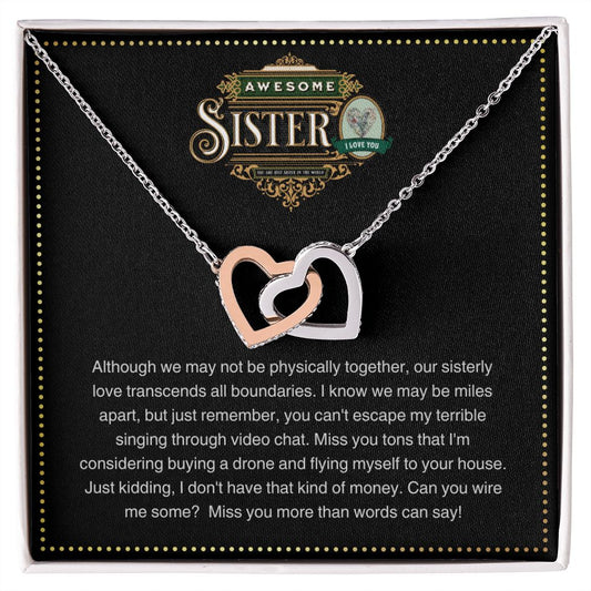 JGF Jewelry Gifts for Family | Moving Away Gifts For Sister | Intertwined Double Hearts - Rose Gold and Silver Pendant Necklace
