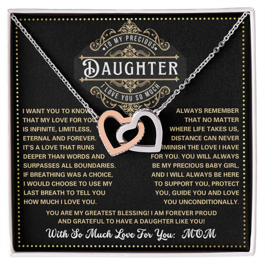 JGF Jewelry Gifts for Family To My Daughter Necklace From Dad And Mom Interlocking Heart Necklace