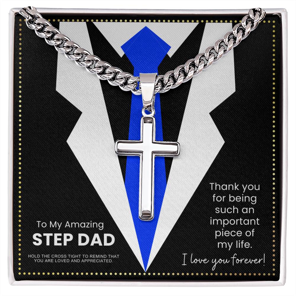 JGF Jewelry Gifts for Family To My Bonus Dad Cross Necklace for Step Dad StepDad