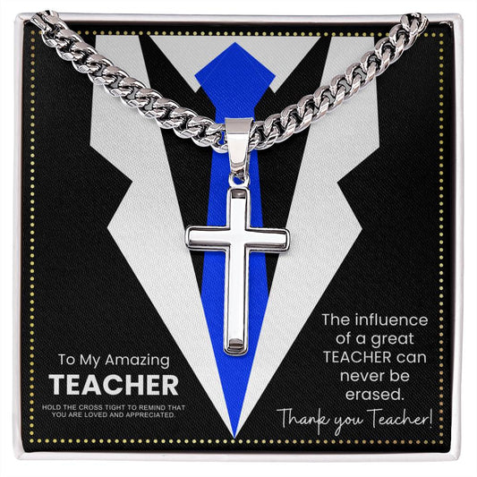 JGF Jewelry Gifts for Family Teacher First Day Of School Men's Sterling Silver Cross Necklace